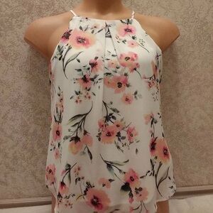 Bwear White and Pink Floral Halter Top